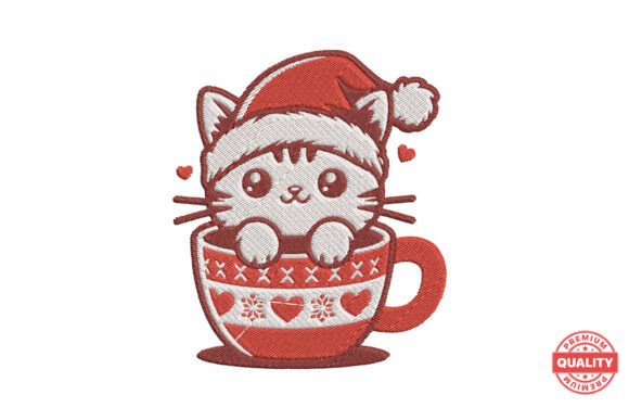 Christmas Cat in Mug Embroidery Review for Apparel Projects