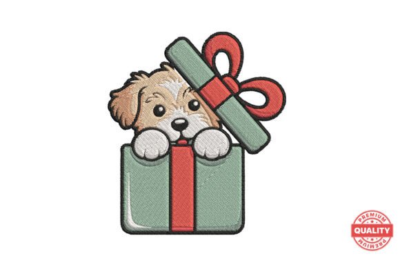 Christmas Puppy in Gift Box Embroidery Review for Craft Fairs