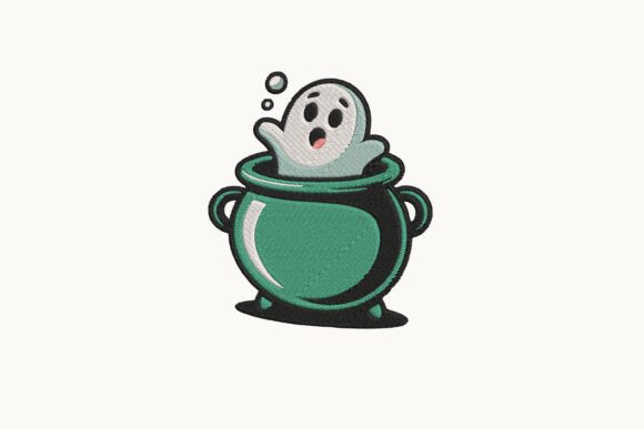 Cute Ghost in Cauldron Embroidery: A Charming Addition for Handmade Gifts