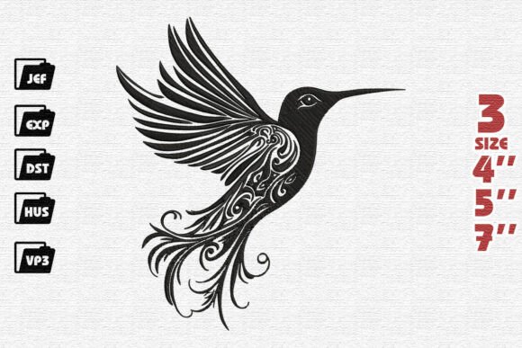 Elegant Black Tribal Hummingbird Embroidery Design Review
