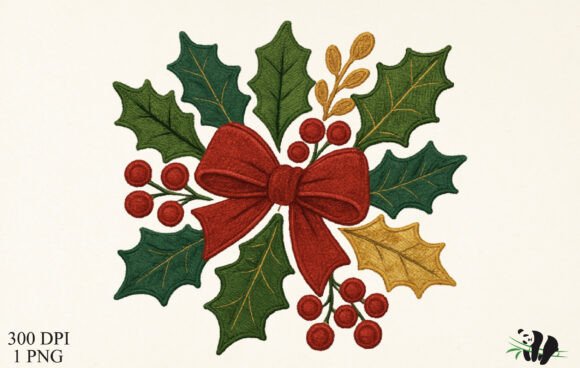 Faux Embroidery Christmas Holly PNG Review for Real Projects