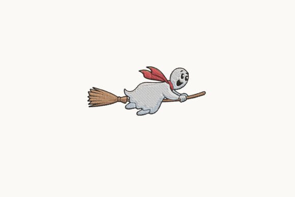 Flying Ghost on Broom Embroidery: A Seasonal Design Review