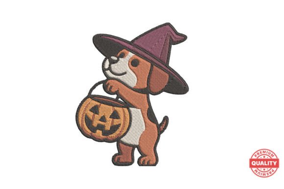 Halloween Puppy Witch Embroidery Design Review for Small Business Merch