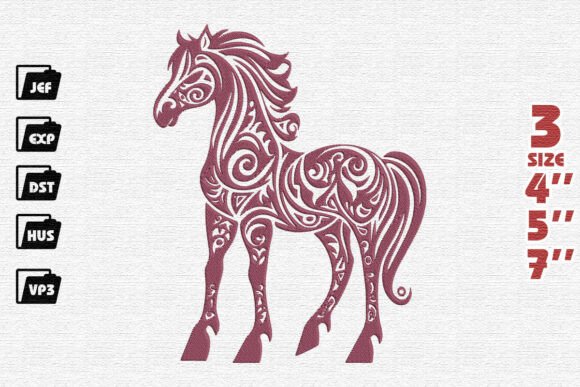 Ornate Tribal Horse Embroidery Design in Mauve Review