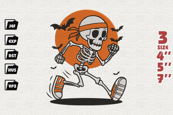 Running Skeleton Halloween Fun Run Embroidery Design Review