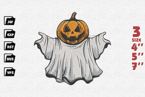 Spooky Halloween Ghost with Pumpkin Head Embroidery Design Review